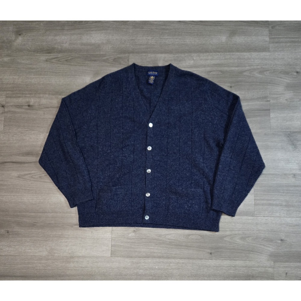 Vintage Club Room Lambswool Cardigan V-Neck Sweater Mens 2XL Blue Wool Hong Kong